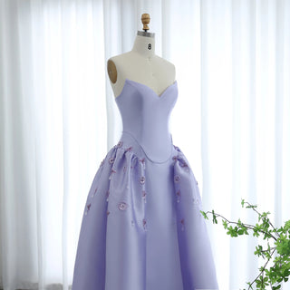 Arabia Lilac Satin A-Line Strapless Beaded Luxury Evening Dress - Women's Wedding Party 2024