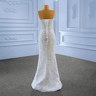 Heavily Beaded Pearls Mermaid Wedding Gown with Train