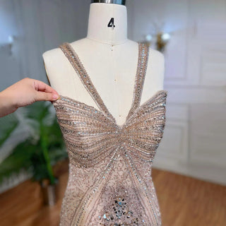 Caramel Mermaid Sexy Spaghetti Straps Beaded Luxury Evening Dress - 2024 Collection.