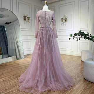 Arabic Pink Mermaid Beaded Evening Dress with Overskirt Luxury Gowns 2024 for Women's Wedding Party