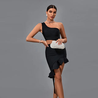 Ships in 1 to 3 Days - One-Shoulder Asymmetrical Ruffle Hem Dress