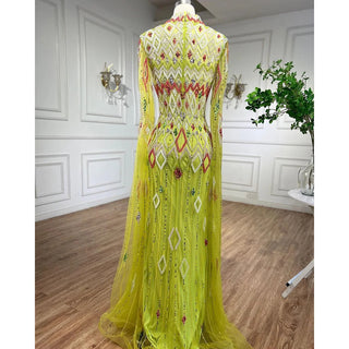 Dubai Designer Green Mermaid Arabic Evening Dress with Cape - Luxury Formal Gown for Women's Wedding Party