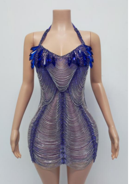 Dazzling Chainmail Mini Dress with Fringe Crystal Accents