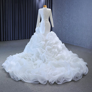 Soft Satin Ruffle Lace-Up Mermaid Wedding Dress for Women