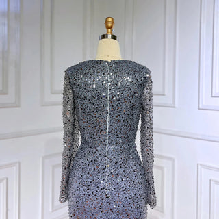 Muslim Grey Mermaid Sparkle Sequin Beaded Luxury Evening Dresses Gowns 2024