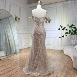 Dubai Arabian Elegance: 2024 Nude Mermaid Evening Gown - Luxury Beaded Dress with Pearls for Women's Wedding Party