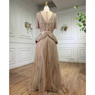 Silver Nude Elegant Short Sleeves A-Line Evening Dress 2024 - Mother of the Bride Luxury Beaded Party Dress