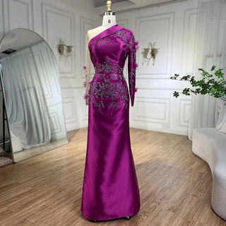 Arabic Purple Mermaid Satin Lace Beaded Luxury Dubai Evening Dress - Elegant Gown for Women's Party 2024