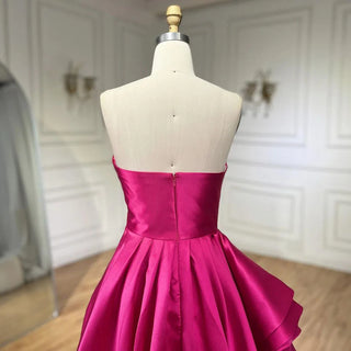 2024 Arabic Fuchsia A-Line Elegant Satin Strapless Evening Dresses: Gowns For Women Wedding Party