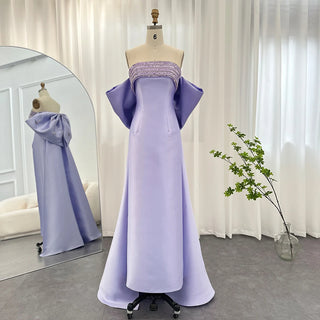 Ships in 1 to 3 Days – Arabic Purple Mermaid Satin Evening Dress with Jacket: Elegant Beaded Gown for Women's Wedding Party 2024