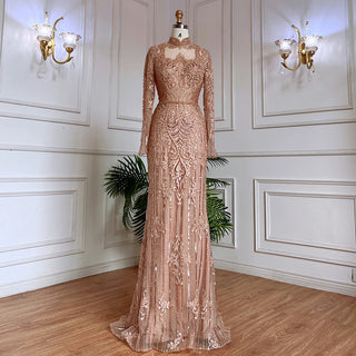 Ships in 1 to 3 Days - Muslim Green Mermaid Lace Beaded Crystal Luxury Dubai Evening Dresses Gowns For Women Wedding Party 2024