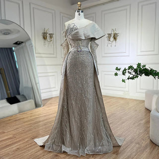 Ships in 1 to 3 Days - Luxury Arabic Nude Pearls Beaded Evening Dresses Dubai Elegant One Shoulder Women Wedding Party Gowns 2024