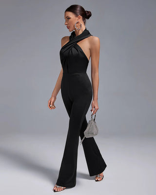 Sexy Sleeveless Jumpsuit - Open Back Hoodie Wide Leg Black Pants Jumpsuit for Women