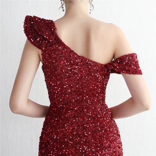 Glamorous One-Shoulder Floor-Length Sequin Prom Dresses