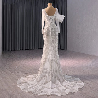 Luxury Illusion Pearls Slim Mermaid Wedding Dresses for Girls