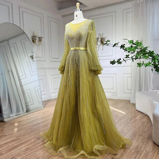 Ships in 1 to 3 Days - Arabic Yellow A-Line Elegant Beaded Evening Gown for Women's Wedding Party 2024