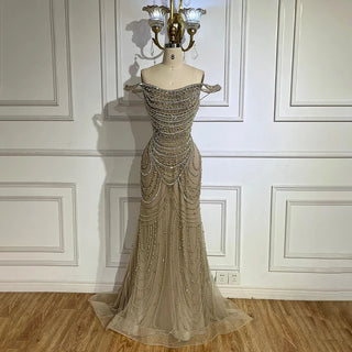 Ships in 1 to 3 Days - Dubai White Nude Strapless Mermaid Luxury Evening Dresses Gowns Pearls Beaded for Women Wedding Party 2024