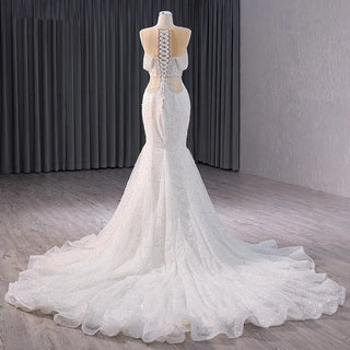 Sexy Sleeveless Beading Illusion Mermaid Wedding Dresses