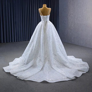 Luxury Sequins Beaded Scoop Mermaid Wedding Dress with Detachable Train