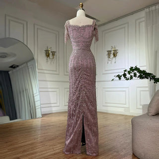 2025 Customized Pink Elegant Mermaid Beaded Saudi Arabic Evening Gown for Formal Occasions