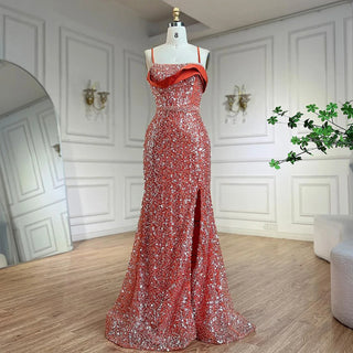 Arabic Orange One-Shoulder Mermaid Luxury Dubai Evening Gown for Women's Wedding Party 2025