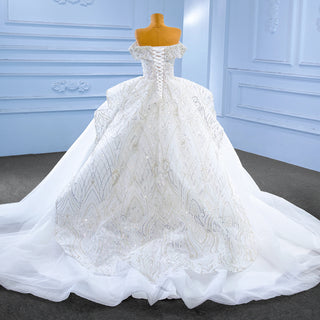 Luxury Off-Shoulder Sweetheart Pearl Ball Gown Wedding Dress