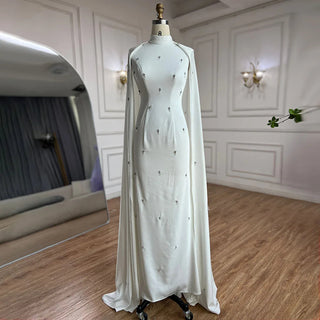 Ships in 1 to 3 Days - Arabic White Hijabs Mermaid Elegant Long Cloak Beaded Satin Dubai Evening Dresses Gowns for Women Party