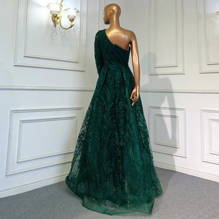 Emerald Green One-Shoulder Mermaid Evening Dress with Overskirt: Luxury Formal Party Gowns for Plus Size Women's Wedding