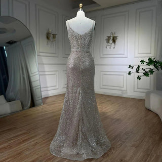 Nude Mermaid Evening Gown - Elegant, Luxurious, Pearls Beaded. Perfect for Women's Wedding Party in 2024