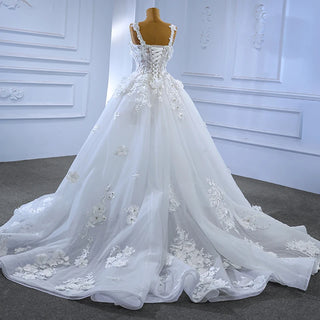 Illusion Spaghetti Strap Flower Ball Gown Empire Wedding Dress