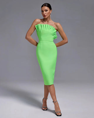 Sexy Strapless Pleated Mint Green Bandage Dress - Backless Elastic Bodycon Cocktail Dress