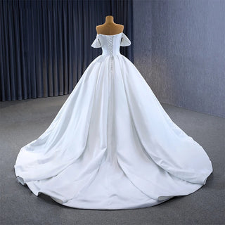 Simple Soft Satin Off Shoulder Bridal Ball Gown Wedding Dresses