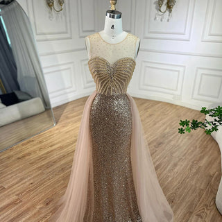 Dubai Arabic Mermaid Blue Elegant with Overskirt Beaded Evening Dresses Gowns for Women's Wedding Party 2024