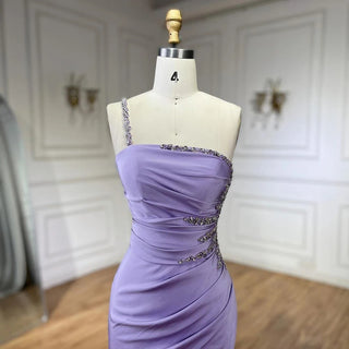 2024 Arabic Elegant Lilac Satin Mermaid Evening Dress - One Shoulder Beaded Women's Party Gown with High Slit