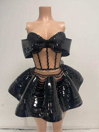 Futuristic Metallic Structured Corset and Skirt Set