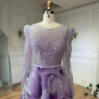 2025 Customized Muslim Elegant Lilac Beaded A-Line Evening Gown for Formal Occasions