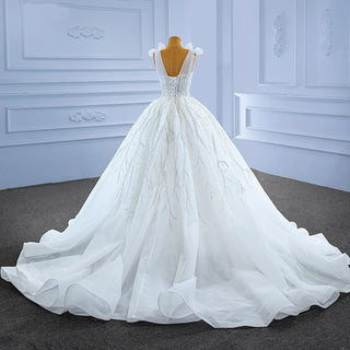 Lace White Bow Modest Sequin Bridal Ball Gown Wedding Dress