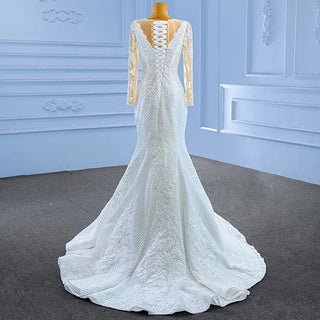 Elegant Embroidered Long Sleeve Mermaid Wedding Gown