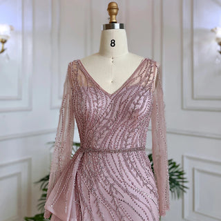 2024 Nude Mermaid Evening Gown: Sexy High Split, Beaded Detail, and Accompanying Skirt for Women's Wedding Celebrations