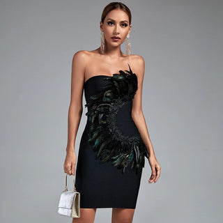 Off-The-Shoulder Feather Bandage Evening Dress for Women