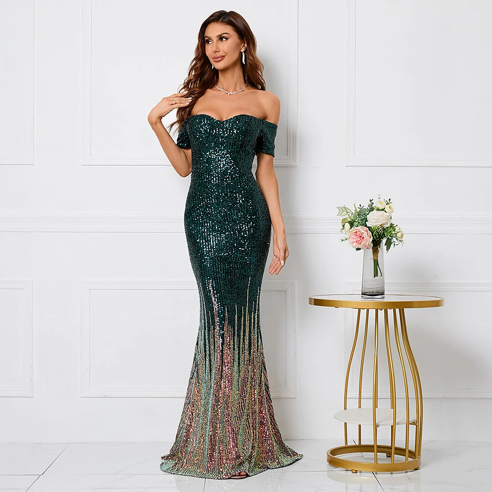 Women s Off Shoulder Sequin Maxi Dress