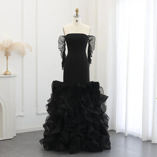 2024 Off-the-Shoulder Black Mermaid Evening Dress - Long Sleeves Formal Party Gown for Women in Dubai