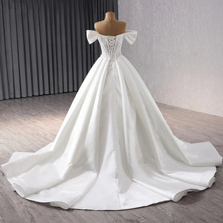 Gorgeous Satin Off-Shoulder Ball Gown Wedding Dress for Girls