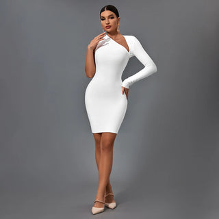 Ships in 1 to 3 Days - 2024 Summer White One-Shoulder Bodycon Mini Dress - Elegant Evening Dress for Women