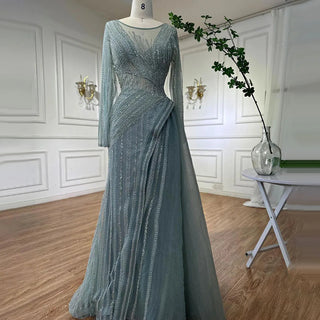 Ready to Ship - Turquoise Treasure: Beaded Mermaid Elegance from Dubai Designer 2024