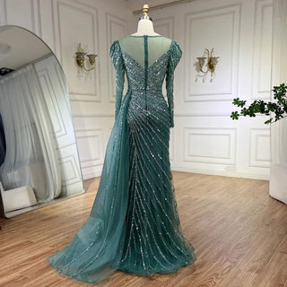 2024 Arabic Turquoise Mermaid Split Beaded Luxury Dubai Long Evening Dresses Gowns for Women's Wedding Party