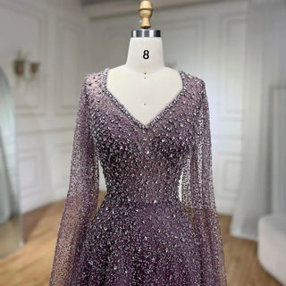 Ships in 1 to 3 Days - Arabic Luxury Purple Mermaid Evening Dress 2024 with Strapless Design, Beaded Elegance - Ideal for Women's Wedding Party