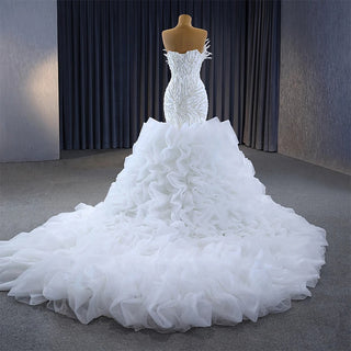 Beautiful Sleeveless Pearls Mermaid Wedding Gowns Dresses