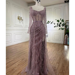 Arabic Pink High Split Beaded Luxury Long Evening Dress - 2024 Wedding Party Gown for Women