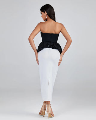 Fall 2023 Women’s Colorblock Strapless Black and White Off-Shoulder Sexy Evening Dress - Party and Club Wear